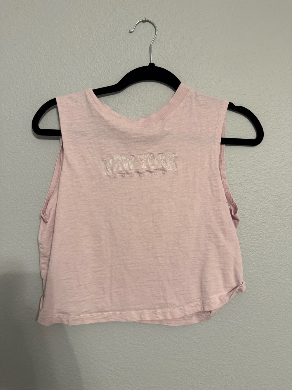 Cotton On Light Pink Cropped Tank with 'New York' Embroidery